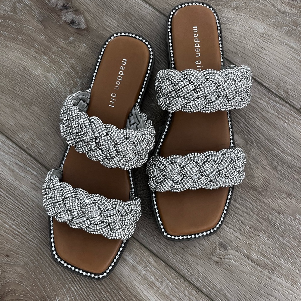 Madden Girl Silver Woven Strap Sandals